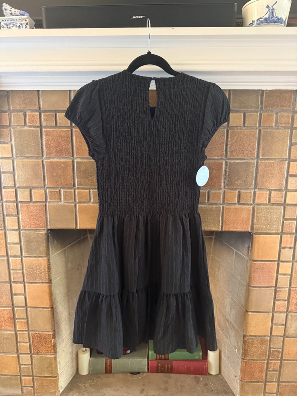 The Gia Mini Nap Dress - Black Tonal Seersucker / S, Hill House Home - Picture 8 of 8